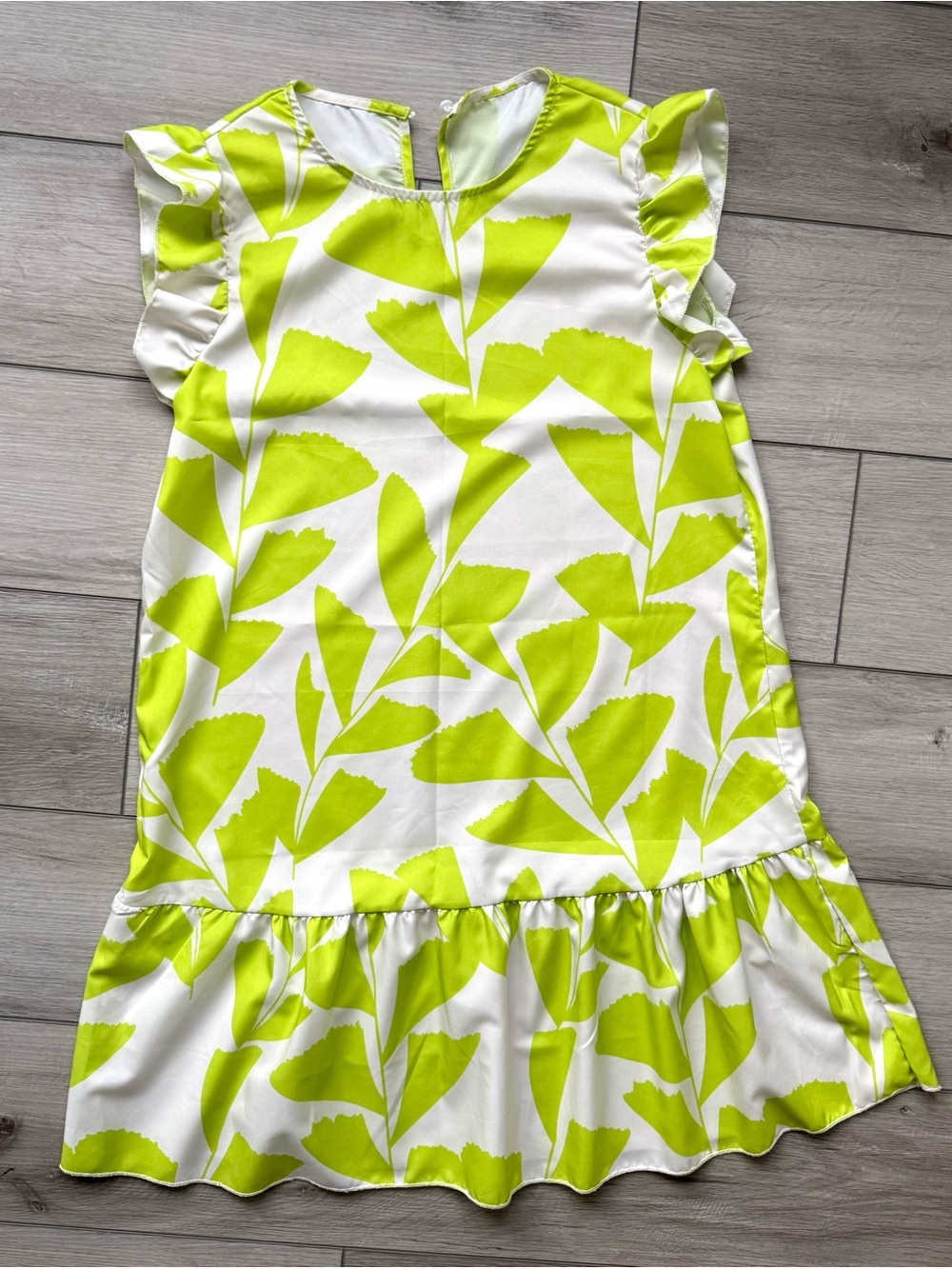 SHEIN Summer Vacation Dress Size L Neon Green Flower Print Ruffle